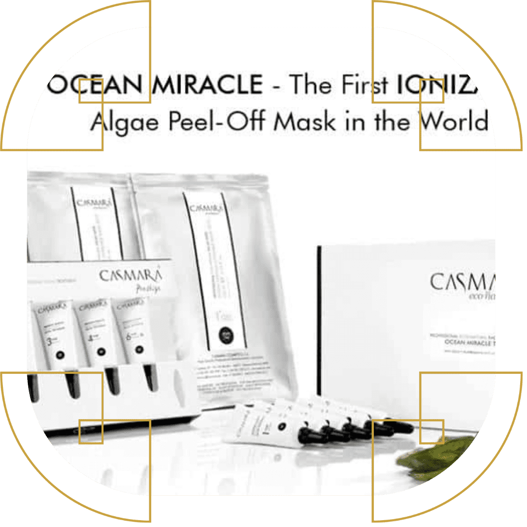 Casmara Algae Peel-Off Mask packaging set with product boxes and sachets displayed.